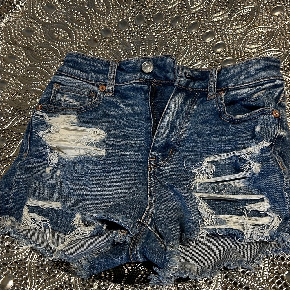 American Eagle Outfitters Blue Distressed Jean Shorts